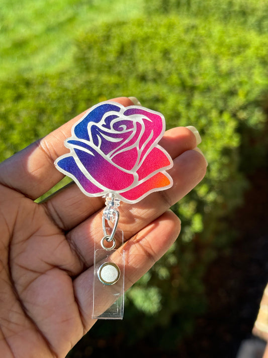 Rose Retractable Badge Reel, Nurse ID Holder, Spring time, Summer time, RN Key Card, Medical ID Tag,