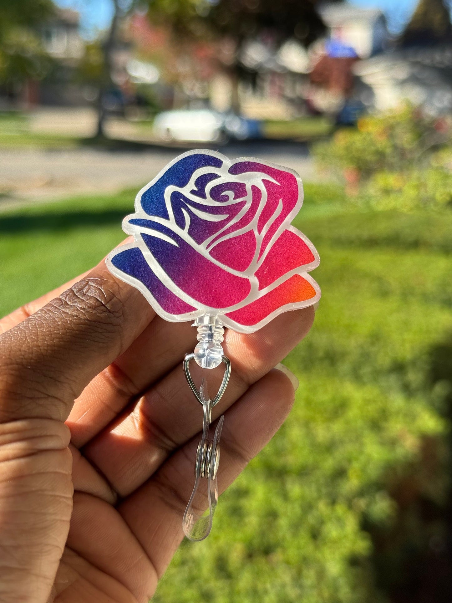 Rose Retractable Badge Reel, Nurse ID Holder, Spring time, Summer time, RN Key Card, Medical ID Tag,