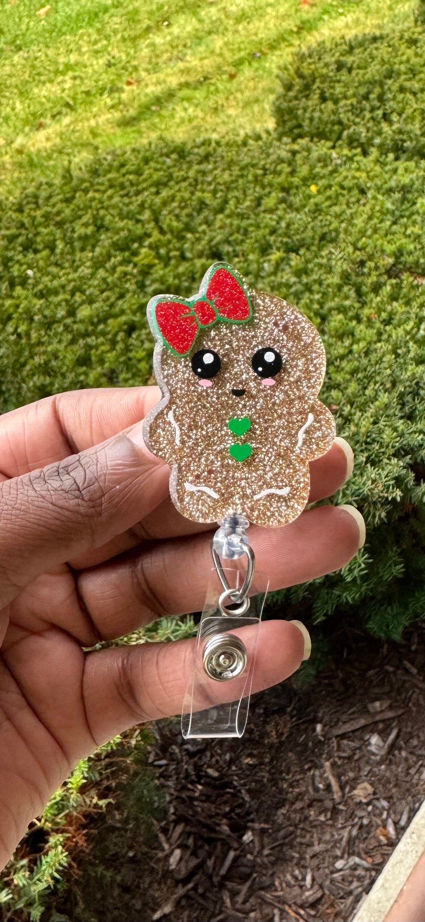 Gingerbread Retractable Badge Reel, Stocking Stuffer, Nurse ID Holder, Nurse Badge Reel, Key Card Holder, Winter Accessories