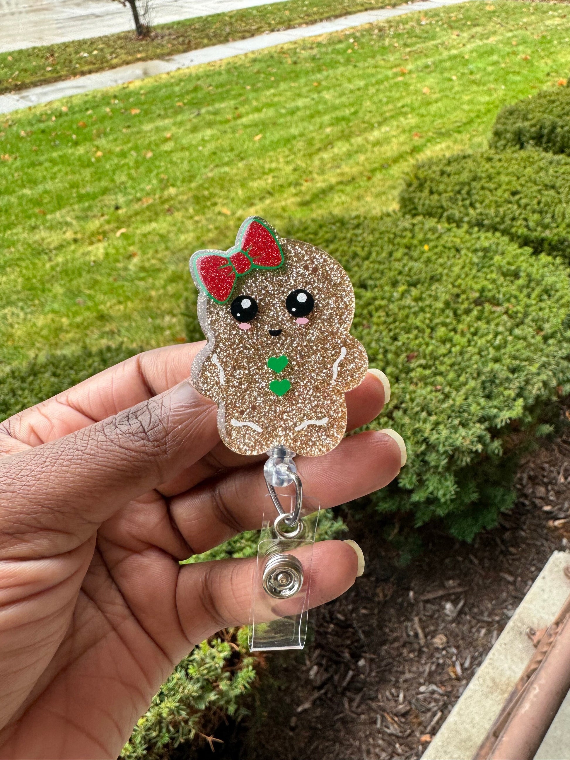 Gingerbread Retractable Badge Reel, Stocking Stuffer, Nurse ID Holder, Nurse Badge Reel, Key Card Holder, Winter Accessories