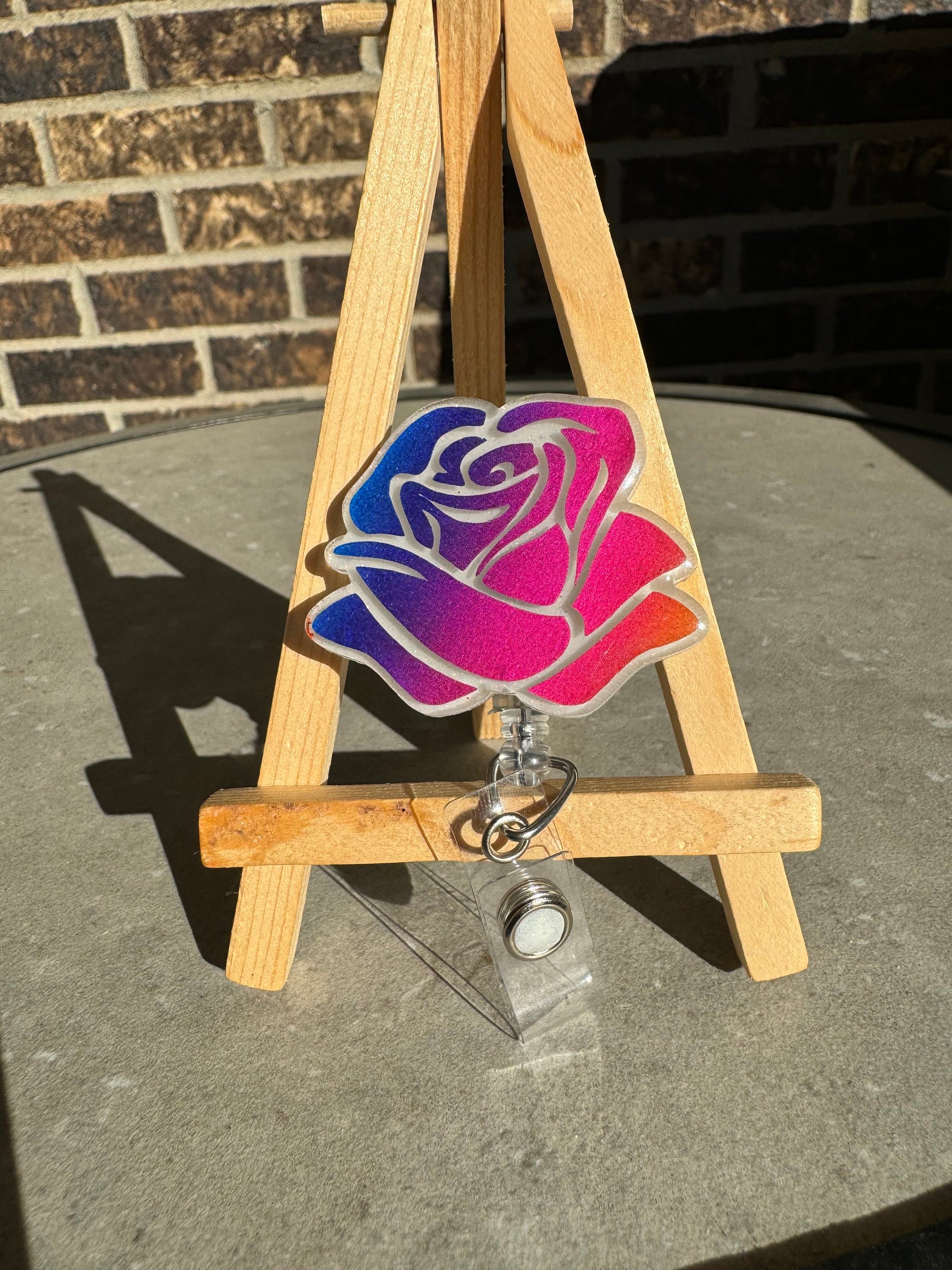 Rose Retractable Badge Reel, Nurse ID Holder, Spring time, Summer time, RN Key Card, Medical ID Tag,