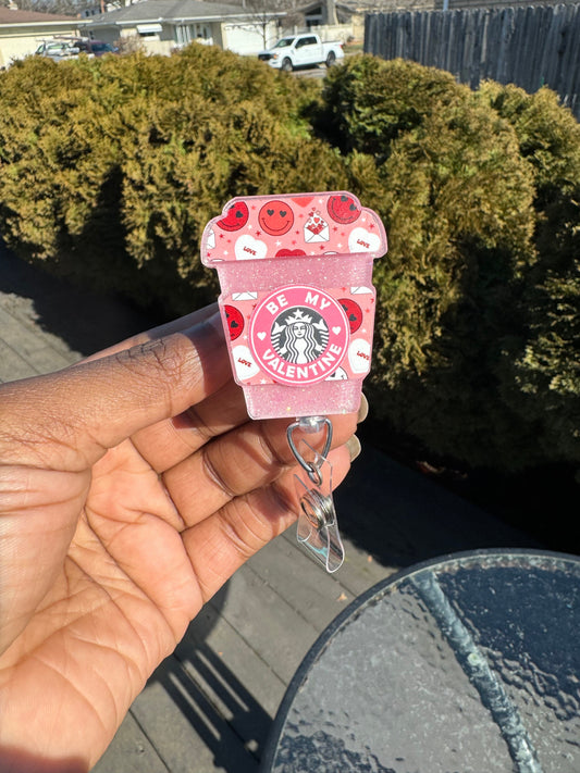 Love Letter Smiley Valentines To Go Coffee Cup Retractable Badge Reel| ID Holder| Valentines Day Badge Reel