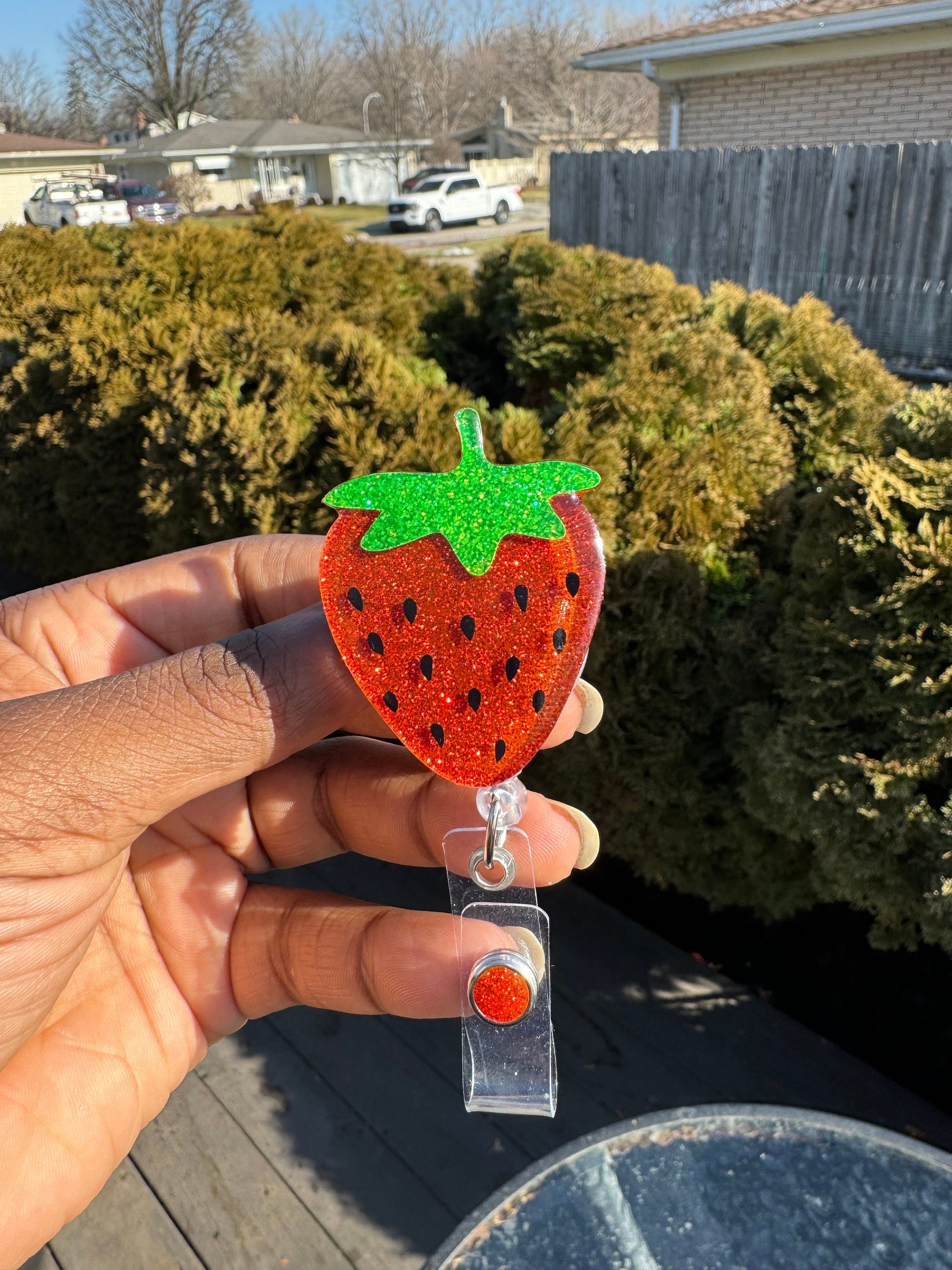 Strawberry Retractable Badge Reel, Nurse Key Card, RN ID Holder, Fruit Accessories, Summer Badge Accessories