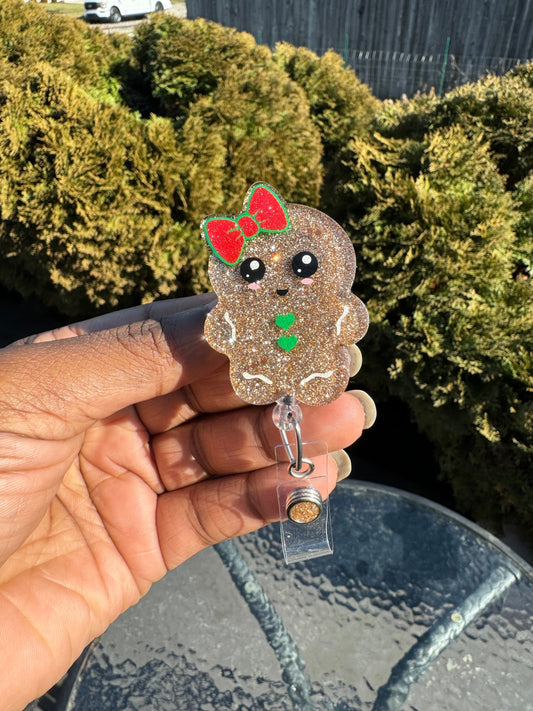 Gingerbread Retractable Badge Reel, Stocking Stuffer, Nurse ID Holder, Nurse Badge Reel, Key Card Holder, Winter Accessories