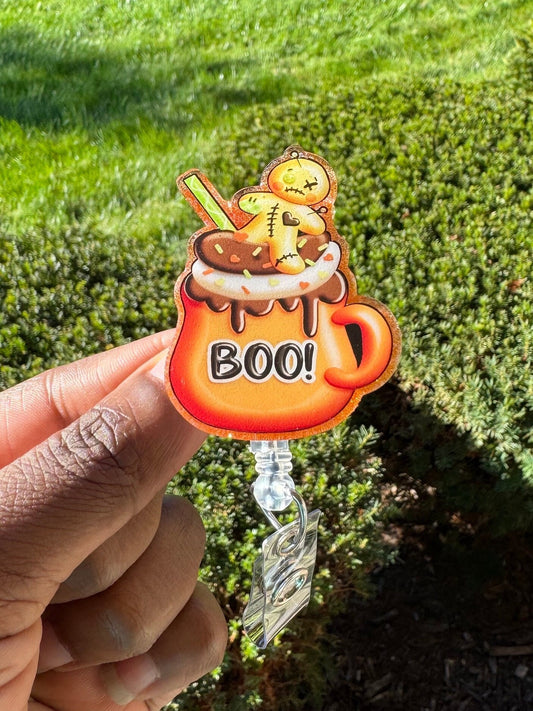 Boo Mug Retractable Badge Reel, Halloween Badge Reel, October ID Holder, Medical Gift, Cute Badge Holder
