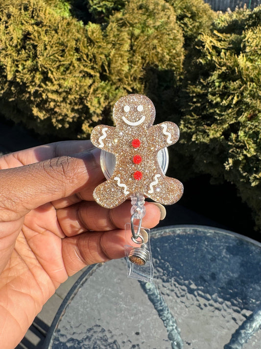 GingerBread Retractable Badge Reel| Christmas ID Holder| Winter Nurse Badge Holder, Medical Gift