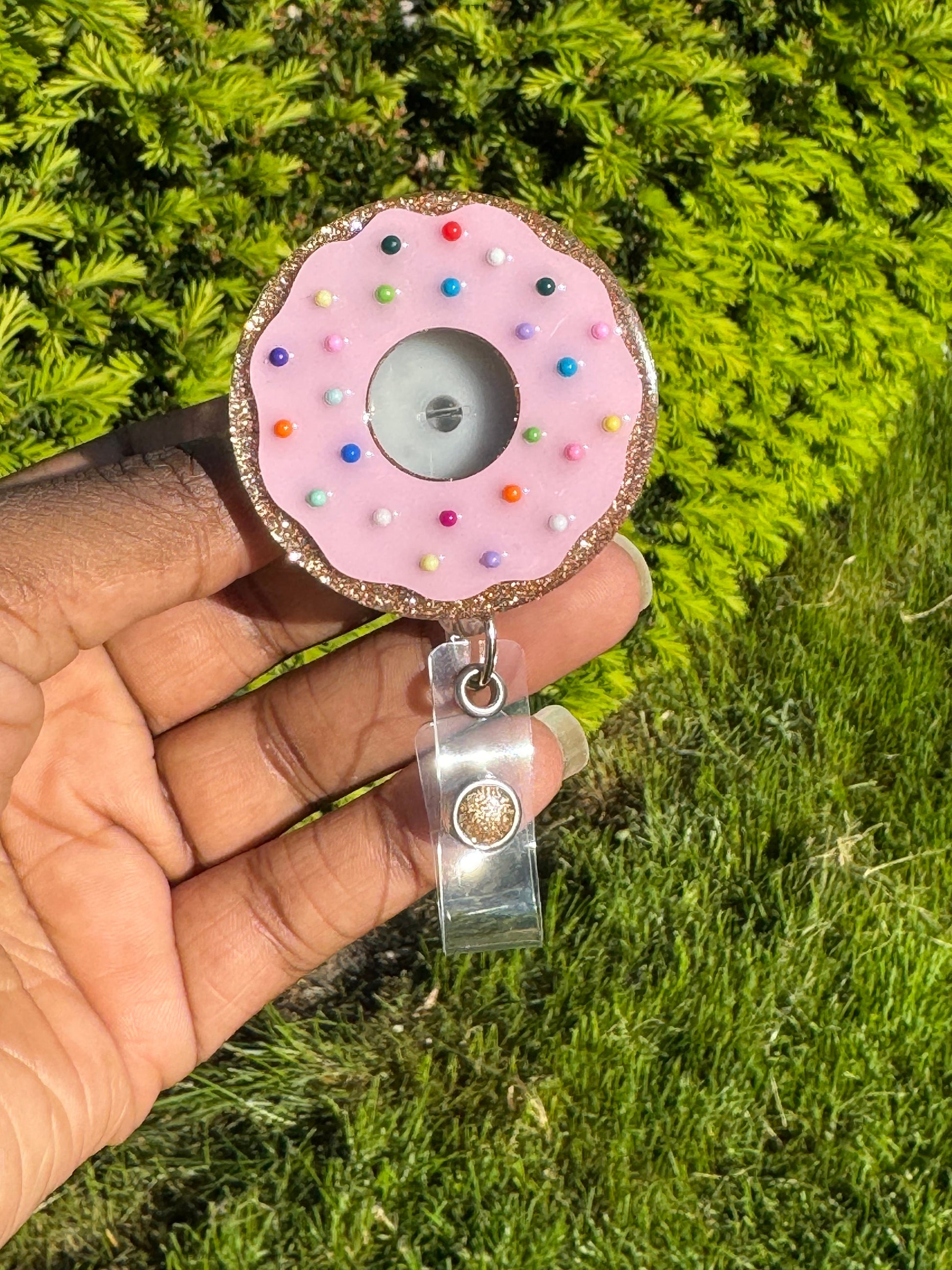 Frosted Donut with Sprinkles Retractable Badge Reel, Fun Food| Medical Badge Holder|Nurse name tag|