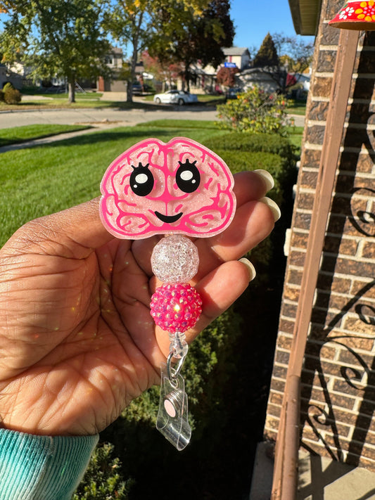 Happy Brain Retractable Badge Reel, Nurse ID Badge Holder, Neuro Badge Reel, Key Card Holder