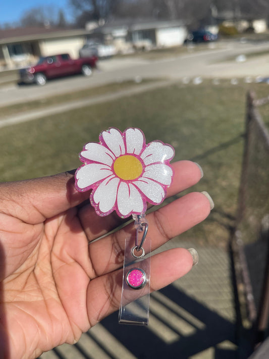 Daisy Retractable Badge Reel, Nurse Badge Reel, Spring ID Holder