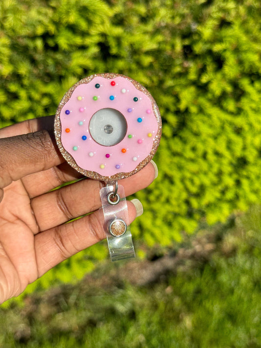 Frosted Donut with Sprinkles Retractable Badge Reel, Fun Food| Medical Badge Holder|Nurse name tag|