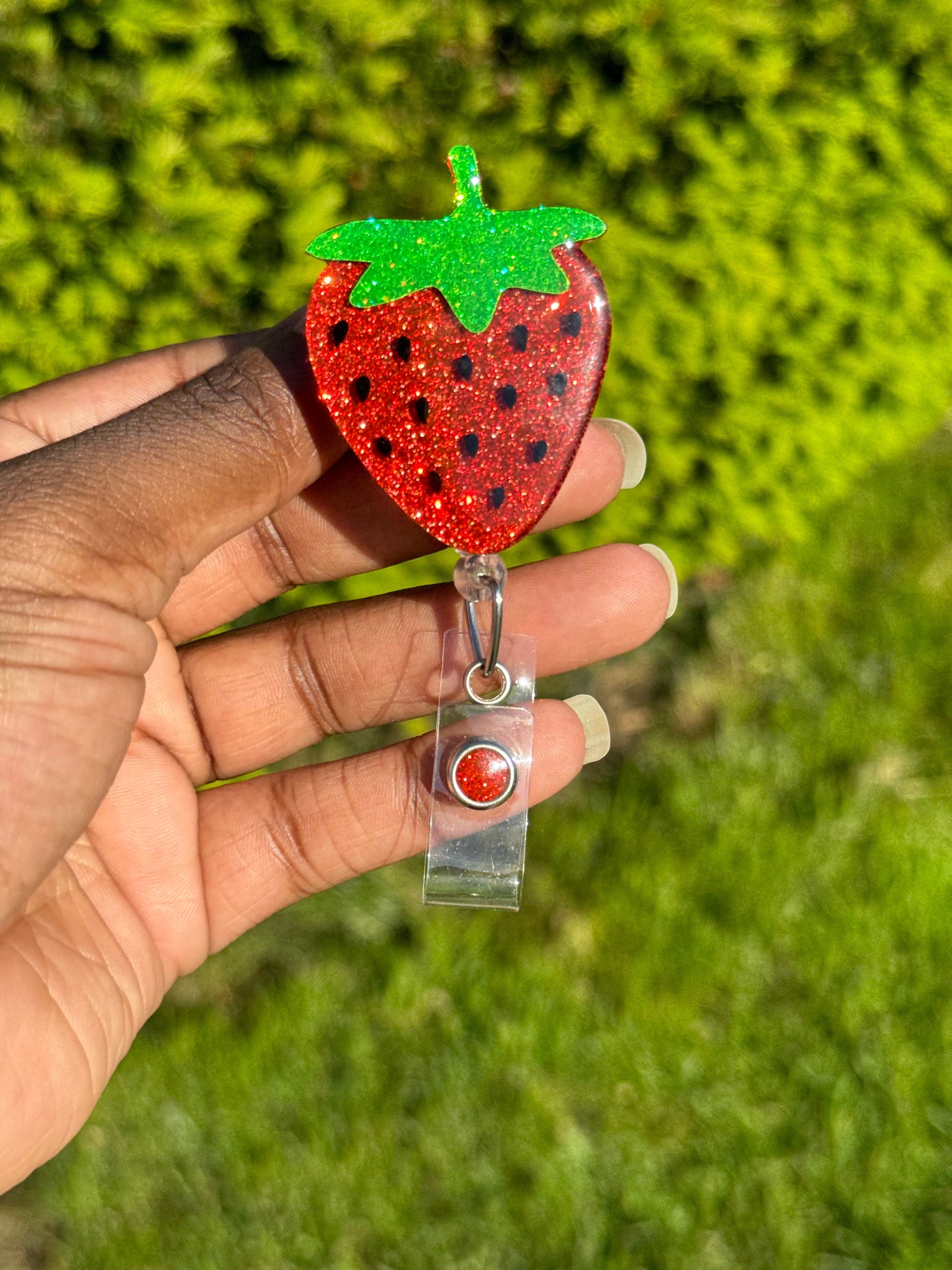 Strawberry Retractable Badge Reel, Nurse Key Card, RN ID Holder, Fruit Accessories, Summer Badge Accessories