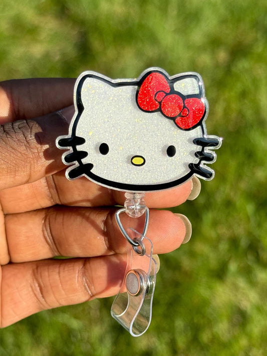 Kitty Head Retractable Badge Reel, HK badge reel, Cute ID Holder, Kawaii Key Card Holder, RN Badge Reel