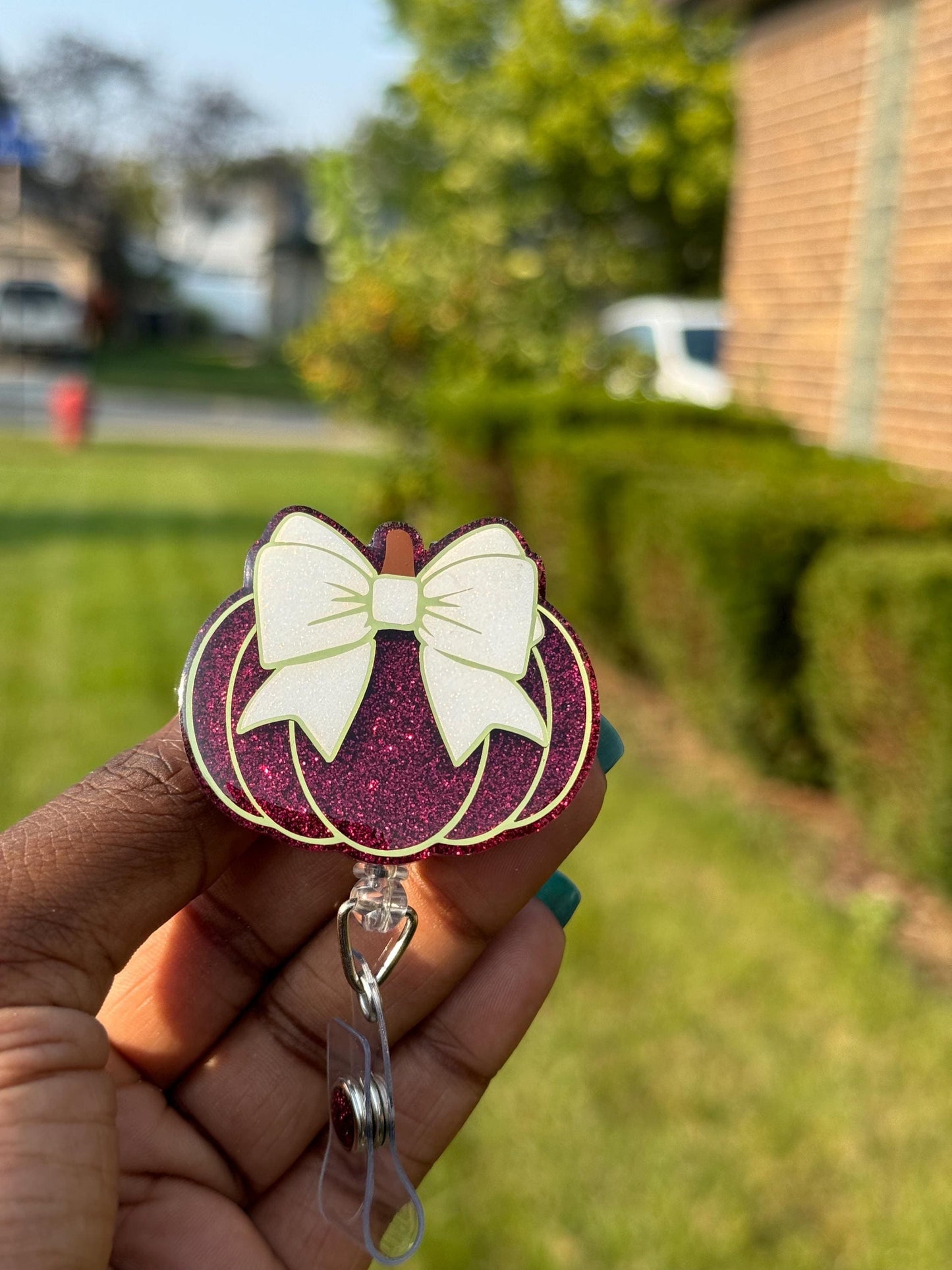 Bow Pumpkin Fall Retractable Badge Reel, Nurse ID Holder,Fall Accessories