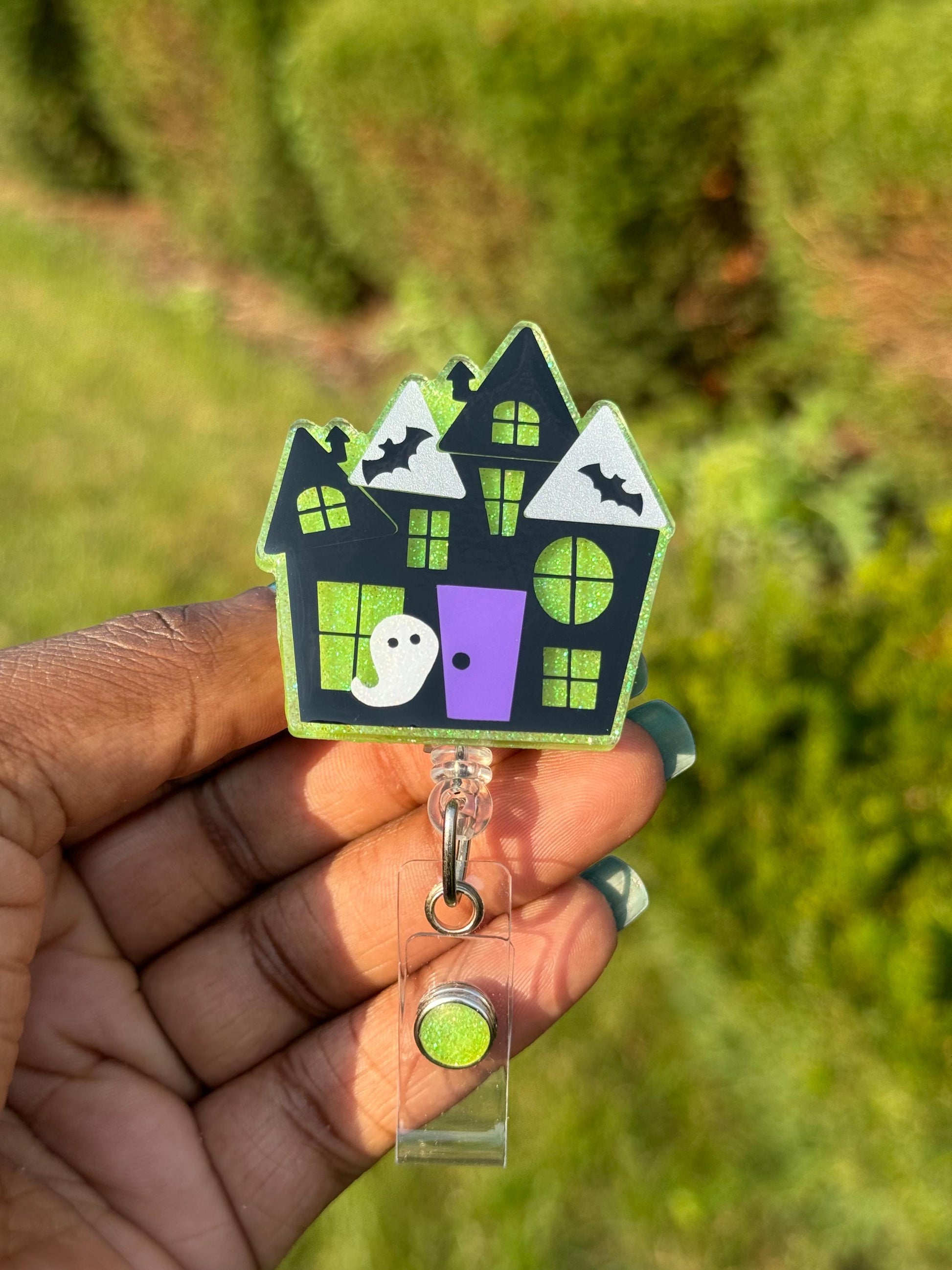 Haunted House Retractable Badge Reel, Halloween Badge Holder, Spooky Season ID Holder, Fall Holiday Gifts