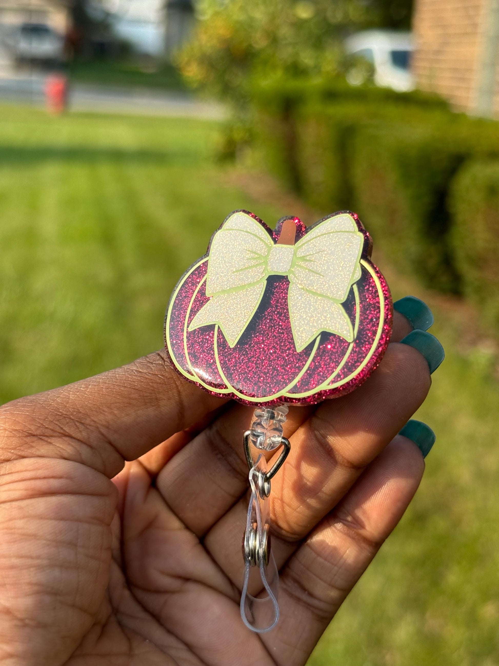 Bow Pumpkin Fall Retractable Badge Reel, Nurse ID Holder,Fall Accessories