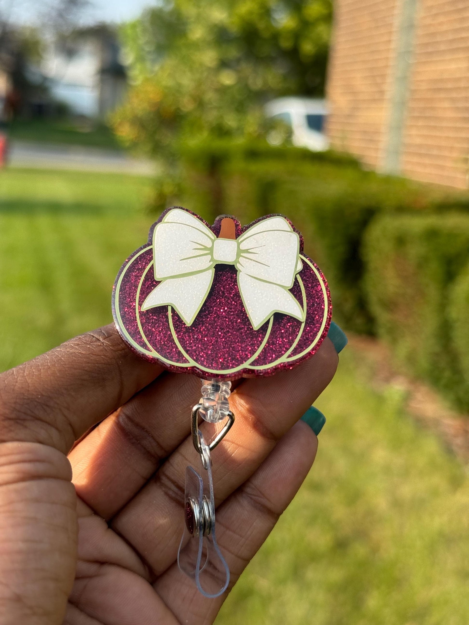Bow Pumpkin Fall Retractable Badge Reel, Nurse ID Holder,Fall Accessories