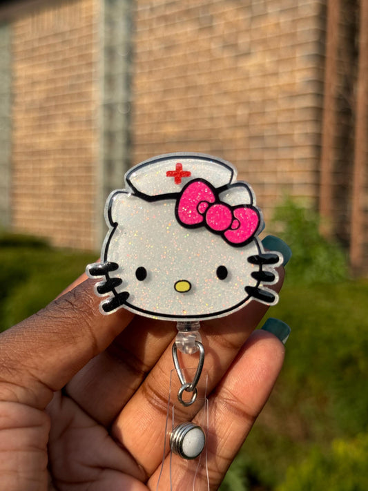 Nurse Kitty Head Retractable Badge Reel, HK badge reel, Cute ID Holder, Kawaii Key Card Holder, RN Badge Reel