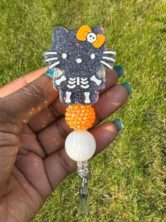 Skeleton Kitty Retractable Badge Reel, HK badge reel, Cute ID Holder, Kawaii Key Card Holder, RN Badge Reel