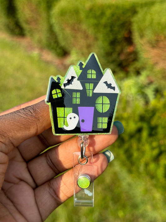 Haunted House Retractable Badge Reel, Halloween Badge Holder, Spooky Season ID Holder, Fall Holiday Gifts