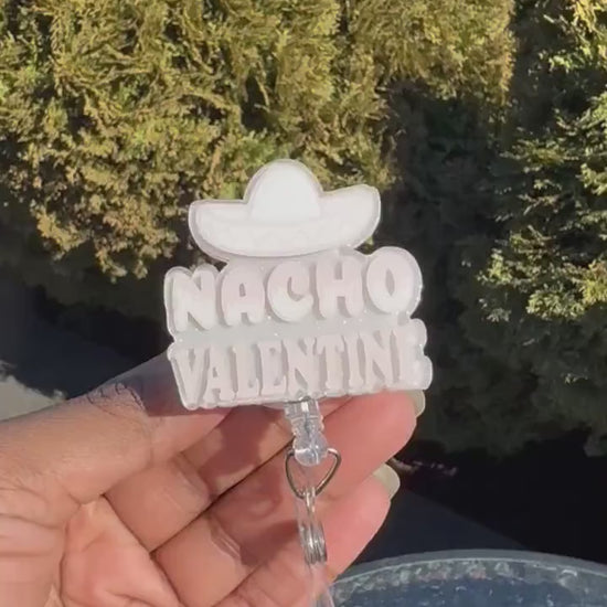 Nacho Valentine Retractable Badge Reel, ID badge holder, Name Badge Holder, Nurse Badge Holder