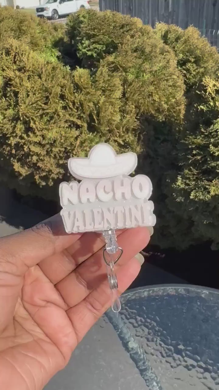 Nacho Valentine Retractable Badge Reel, ID badge holder, Name Badge Holder, Nurse Badge Holder