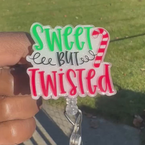 Sweet but Twisted Retractable Badge Reel| Holiday ID Badge Holder|  Winter Holiday Gifts| Nurse ID Name Badge