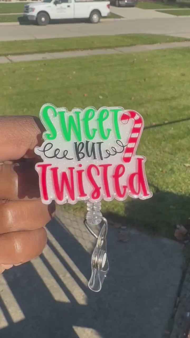 Sweet but Twisted Retractable Badge Reel| Holiday ID Badge Holder|  Winter Holiday Gifts| Nurse ID Name Badge