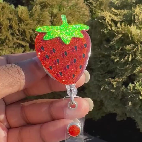 Strawberry Retractable Badge Reel, Nurse Key Card, RN ID Holder, Fruit Accessories, Summer Badge Accessories