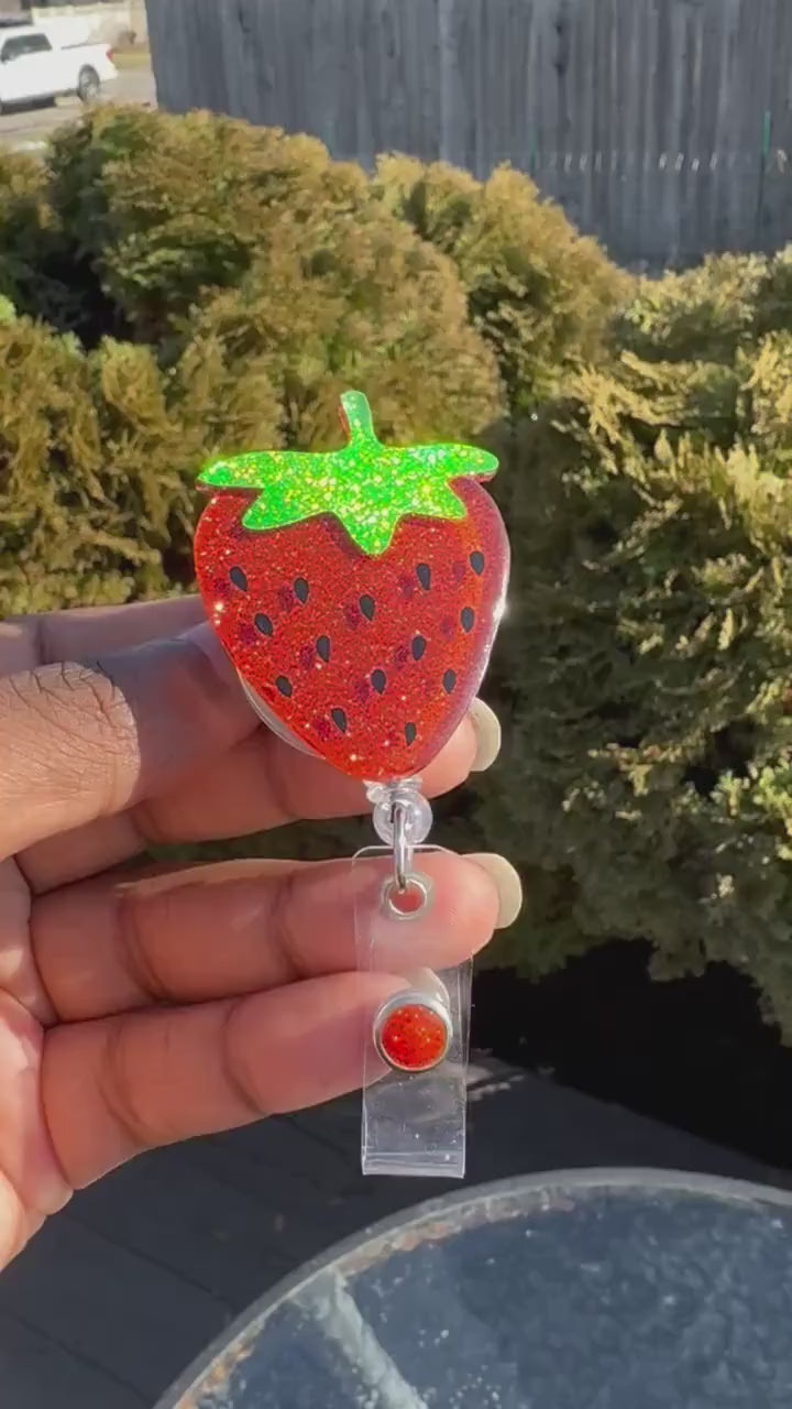 Strawberry Retractable Badge Reel, Nurse Key Card, RN ID Holder, Fruit Accessories, Summer Badge Accessories
