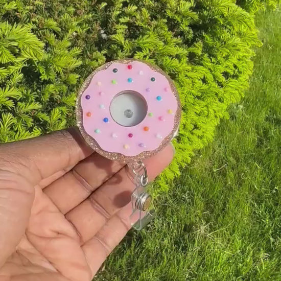Frosted Donut with Sprinkles Retractable Badge Reel, Fun Food| Medical Badge Holder|Nurse name tag|
