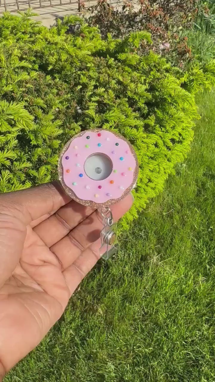 Frosted Donut with Sprinkles Retractable Badge Reel, Fun Food| Medical Badge Holder|Nurse name tag|