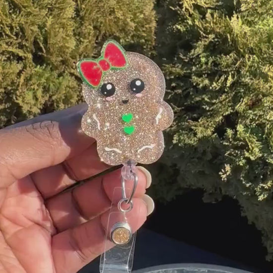 Gingerbread Retractable Badge Reel, Stocking Stuffer, Nurse ID Holder, Nurse Badge Reel, Key Card Holder, Winter Accessories