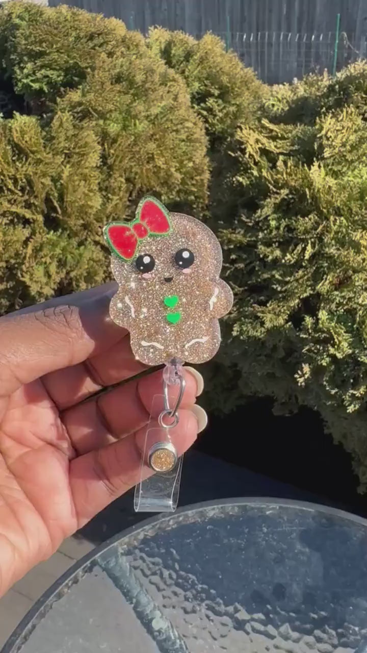 Gingerbread Retractable Badge Reel, Stocking Stuffer, Nurse ID Holder, Nurse Badge Reel, Key Card Holder, Winter Accessories