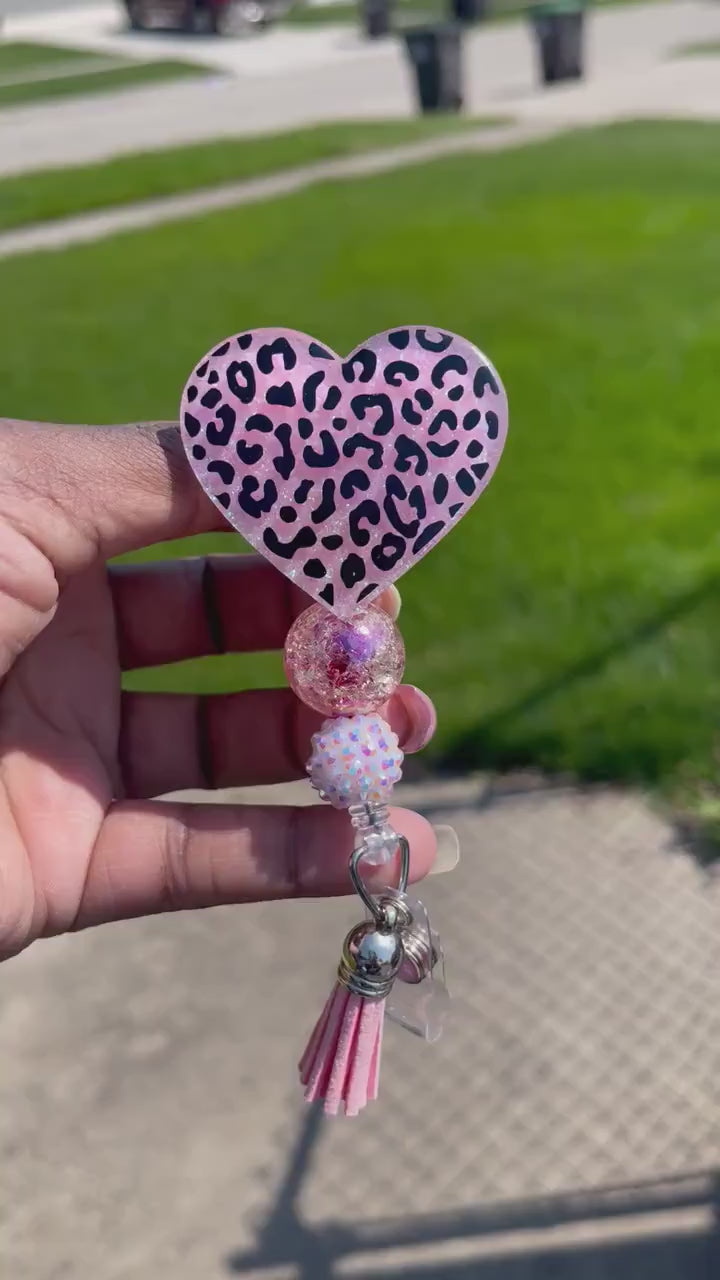 Leopard heart badge reel