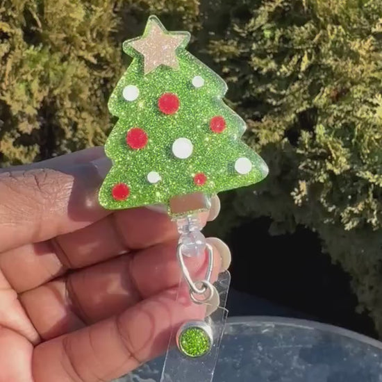 Christmas Tree Retractable Badge Reel, Christmas Badge Holder, Winter Badge Reel, Nurse Key Card Holder, Winter Accessories