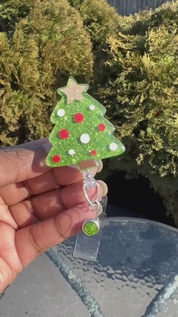Christmas Tree Retractable Badge Reel, Christmas Badge Holder, Winter Badge Reel, Nurse Key Card Holder, Winter Accessories