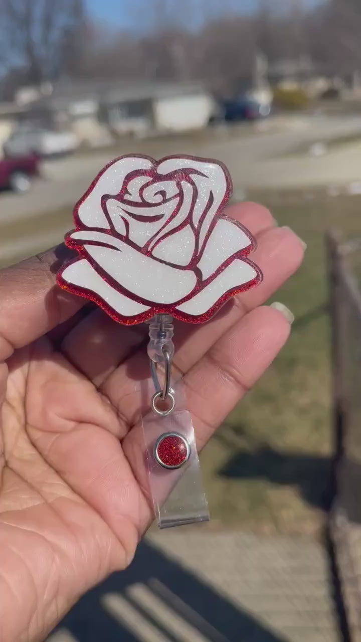 Rose Retractable Badge Reel, Spring time, Key Card Holder, RN ID Holder, Flower, Spring Accessories, Summertime, Medical Gift