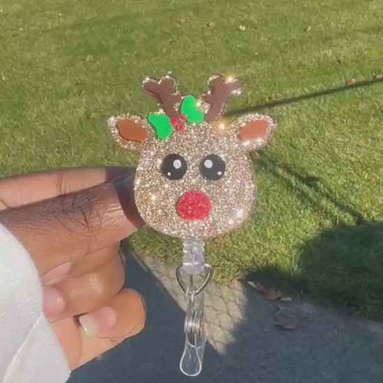 Reindeer Retractable Badge Reel, Stocking Stuffers, Nurse Key Card Holder, Winter Holiday’s Id Holder, Nurse Badge Reel