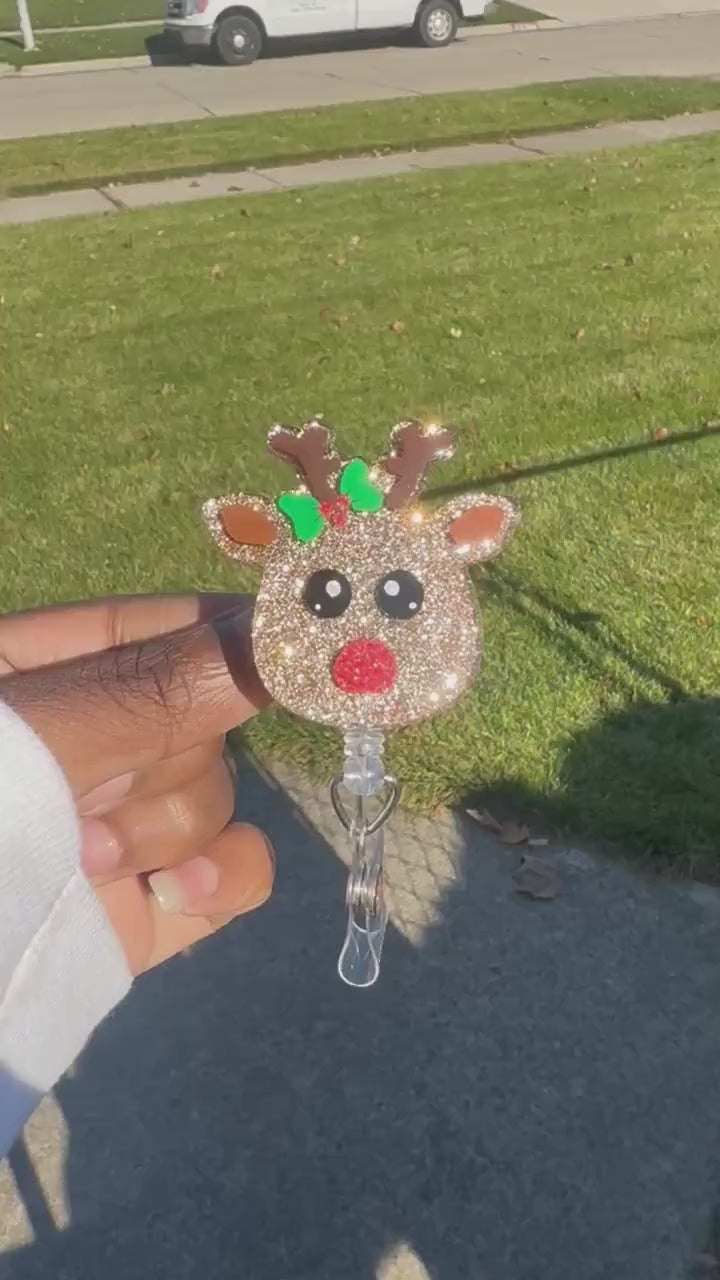Reindeer Retractable Badge Reel, Stocking Stuffers, Nurse Key Card Holder, Winter Holiday’s Id Holder, Nurse Badge Reel