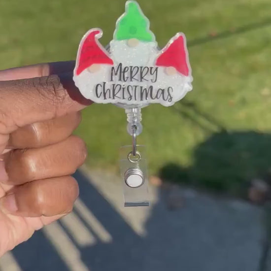 Gnome Christmas Retractable Badge Reel, Nurse ID Holder, winter gift, Winter Gift, Stocking Stuffer, Christmas Badge Reel