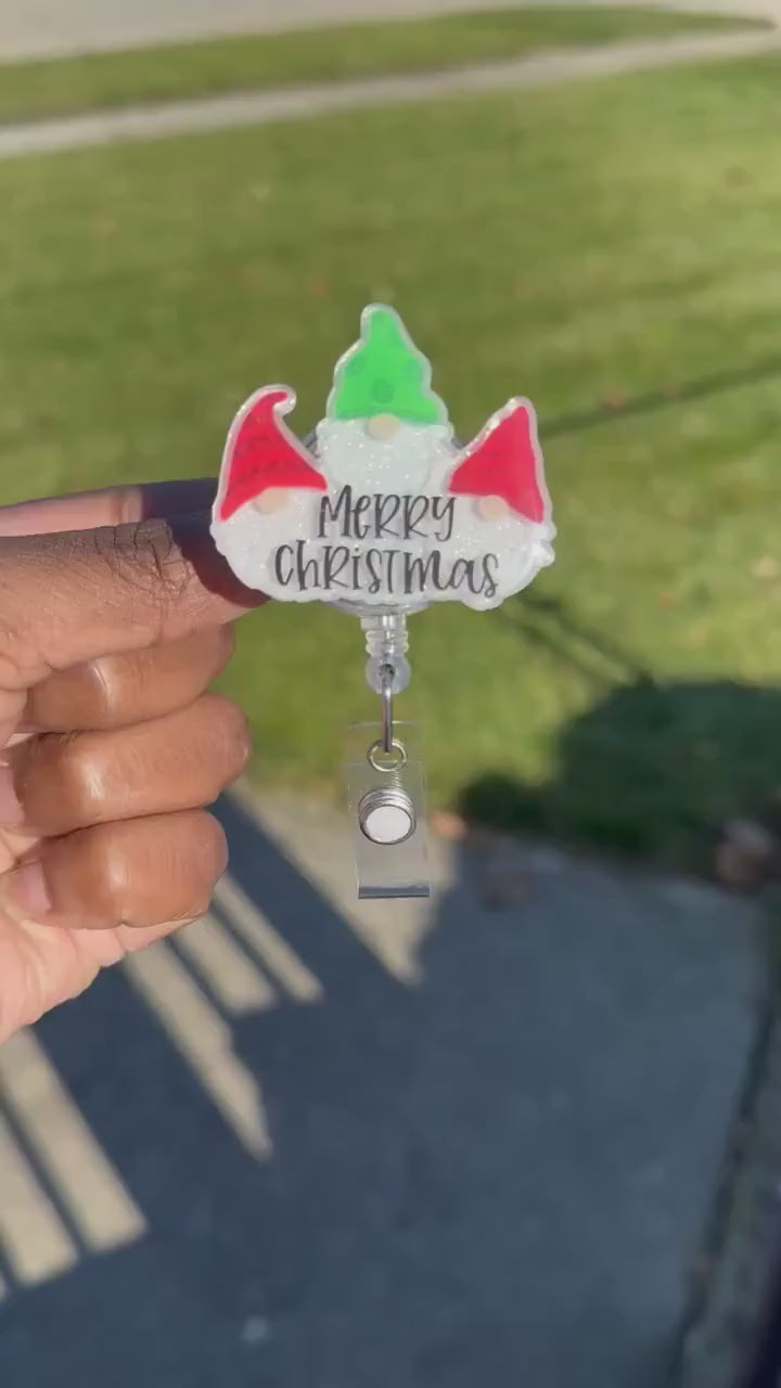Gnome Christmas Retractable Badge Reel, Nurse ID Holder, winter gift, Winter Gift, Stocking Stuffer, Christmas Badge Reel