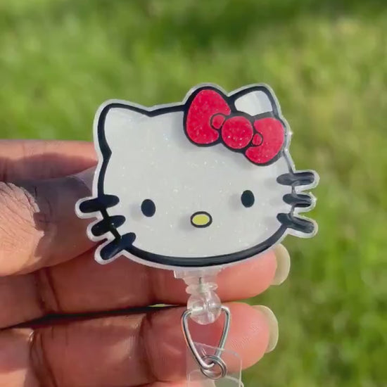 Kitty Head Retractable Badge Reel, HK badge reel, Cute ID Holder, Kawaii Key Card Holder, RN Badge Reel