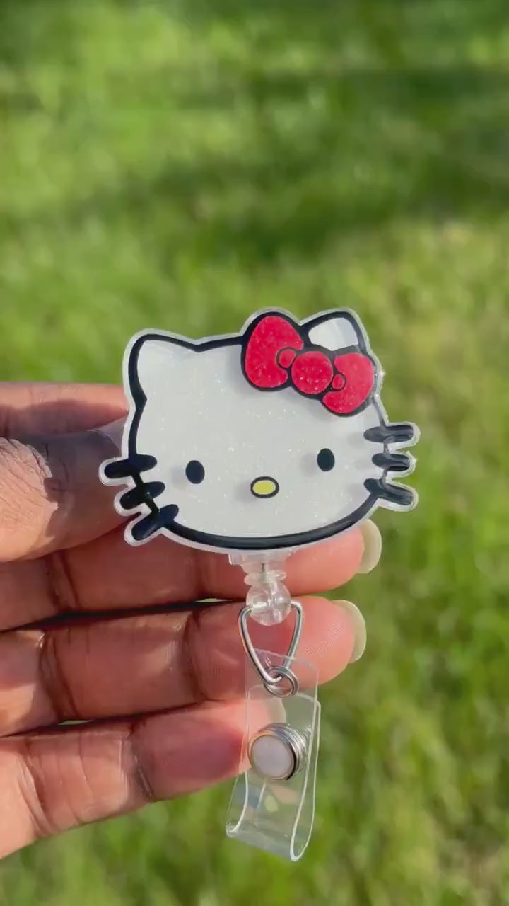Kitty Head Retractable Badge Reel, HK badge reel, Cute ID Holder, Kawaii Key Card Holder, RN Badge Reel