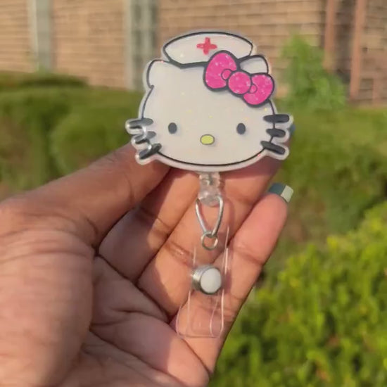 Nurse Kitty Head Retractable Badge Reel, HK badge reel, Cute ID Holder, Kawaii Key Card Holder, RN Badge Reel