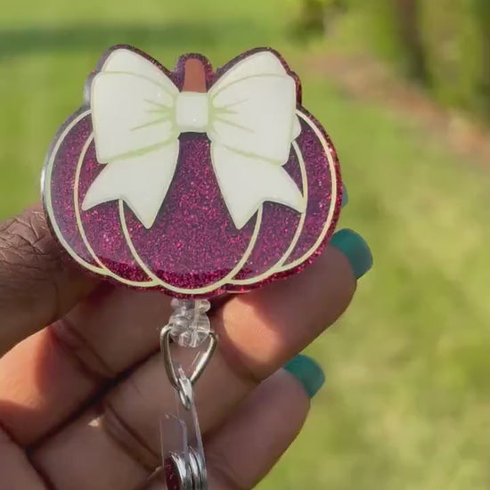 Bow Pumpkin Fall Retractable Badge Reel, Nurse ID Holder,Fall Accessories