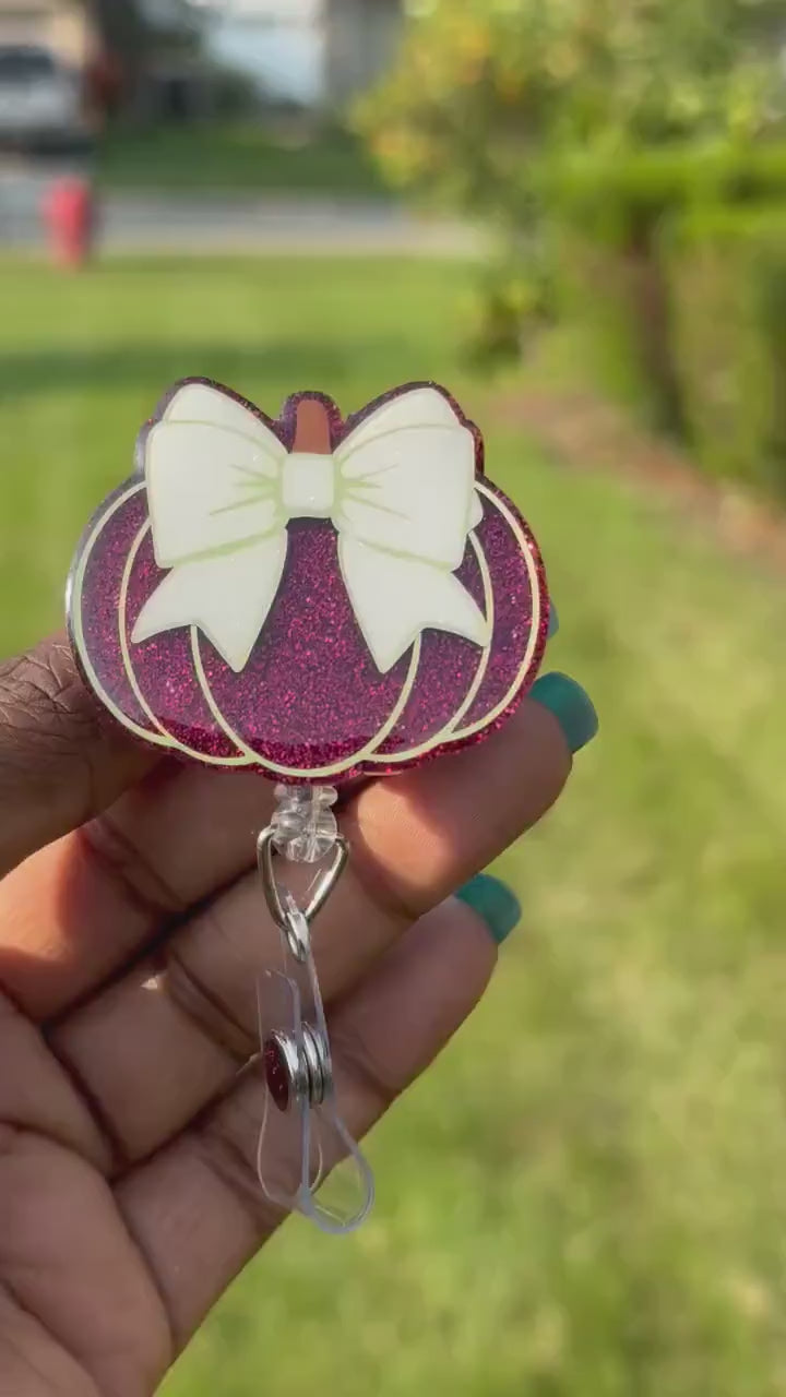Bow Pumpkin Fall Retractable Badge Reel, Nurse ID Holder,Fall Accessories
